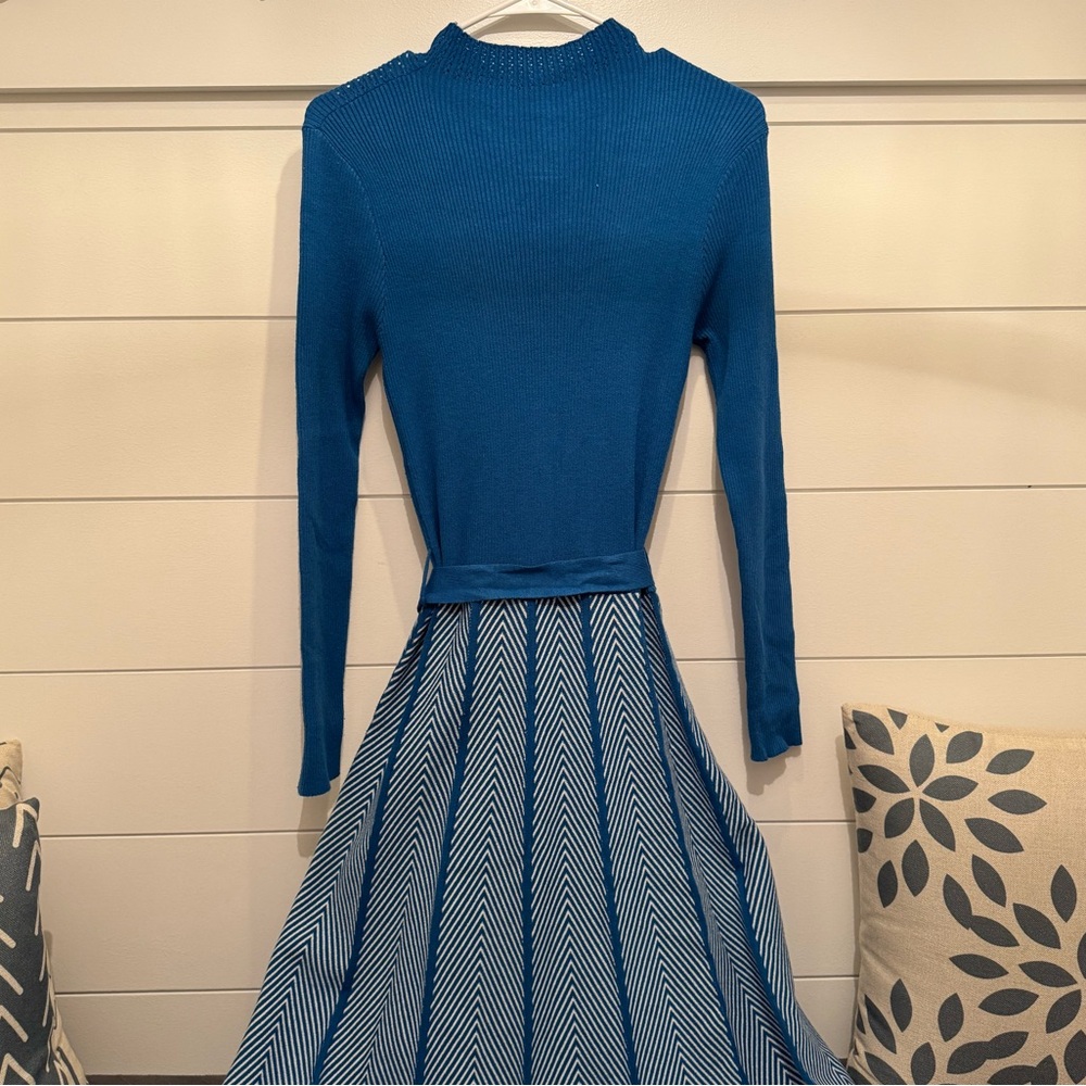 Elegant Blue Knit Dress, Women’s XL